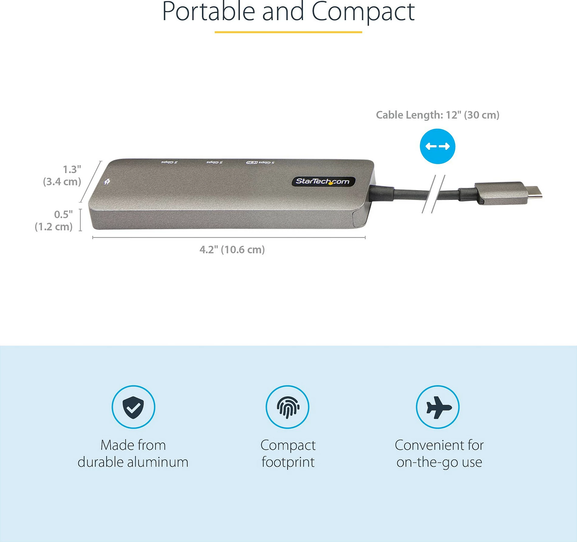 Adapter multiport USB-C StarTech DKT30CHPD3, HDMI 4K 60Hz, PD 100W, 3x USB-A + USB-C, LAN 2.5GbE, 30cm, zi/gri