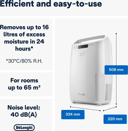 Tharës lagështie De’Longhi DEXD214RF 300 W, 334 x 220 x 508 mm, i bardhë