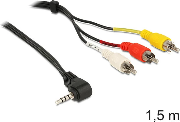 Kabllo audio/video DeLOCK 84504, 1.5 m, 3.5mm në 3x RCA, e zezë