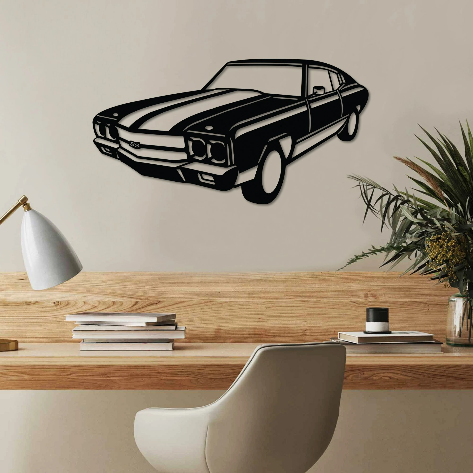 Aksesor dekorativ për mur, metalik, Wallity, Chevrolet SS Muscle, vintage, ngjyrë e zezë