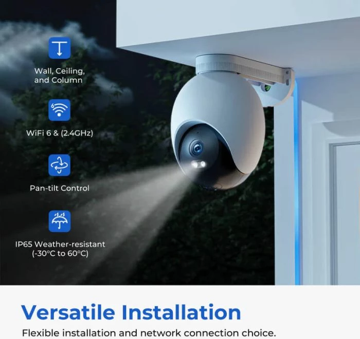 Kamerë sigurie e jashtme Wi‑Fi IMILAB EC6 3K, 360°, AI detektim person/automjet, audio dy‑drejtimësh, IP65, WiFi 6 2.4GHz, e bardhë