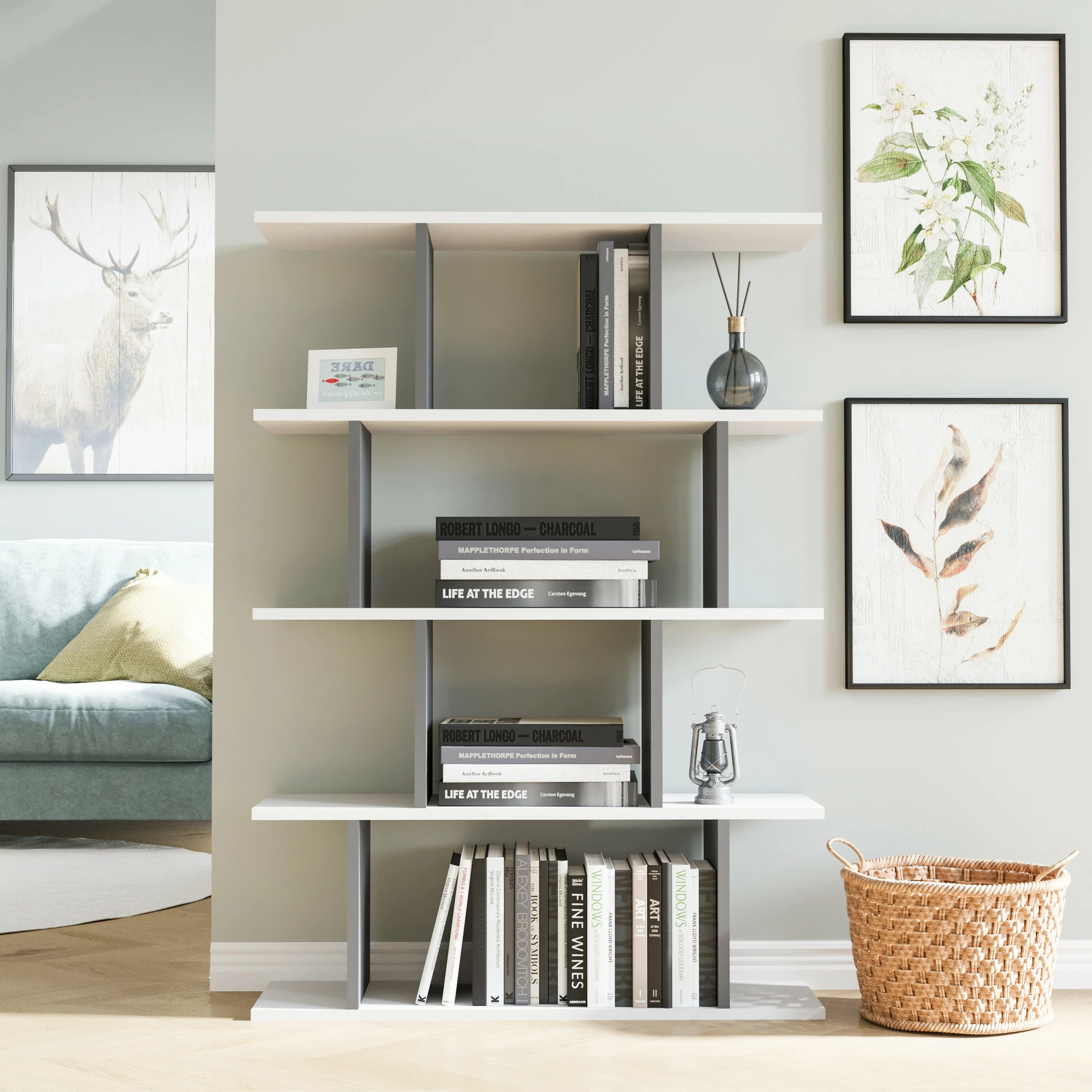 Raft librash Hanah Home, Harmon, antracit dhe bardhë