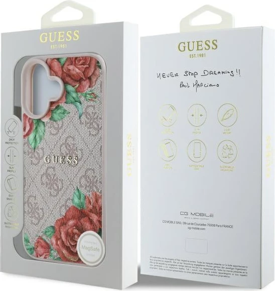 Mbështjellës Guess GUHMP16SP4ROPEMCP për iPhone 16 6.1", hardcase, MagSafe, rozë