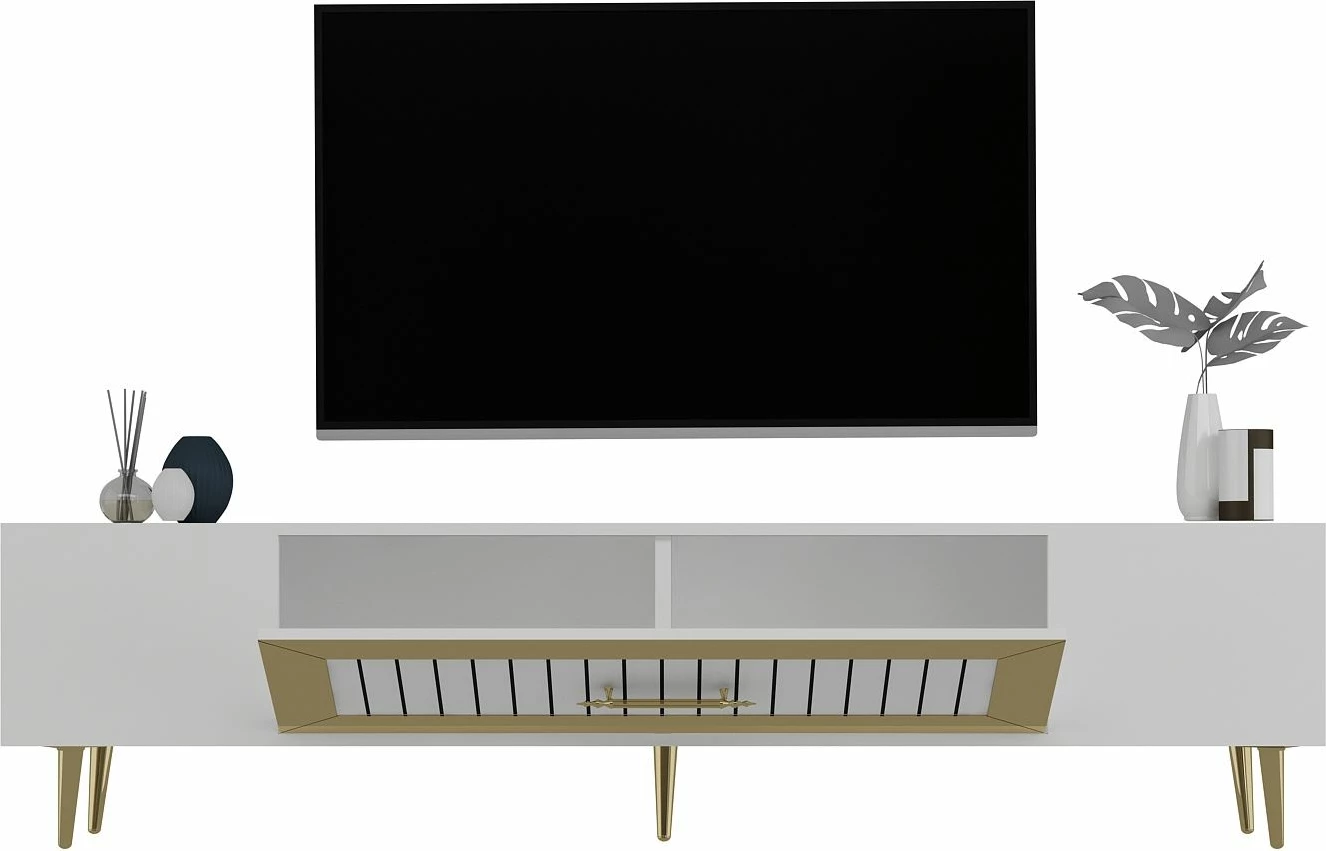 Komodë TV Skye Decor, Dekolp3, e bardhë, ari