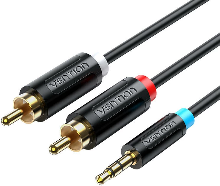 Kabllo audio adapter Vention BCLBK, 3.5mm mashkull në 2x RCA mashkull, 8m, e zezë