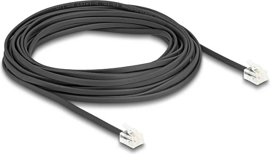 Kabllo telefoni DeLOCK RJ11-RJ11, 10 m, e sheshtë, e zezë