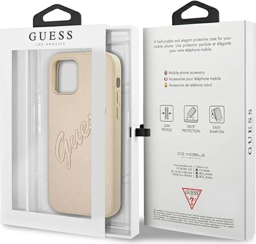 Mbështjellës Guess GUHCP12MRSAVSLG për iPhone 12/12 Pro 6.1", Saffiano Vintage Script, Gold