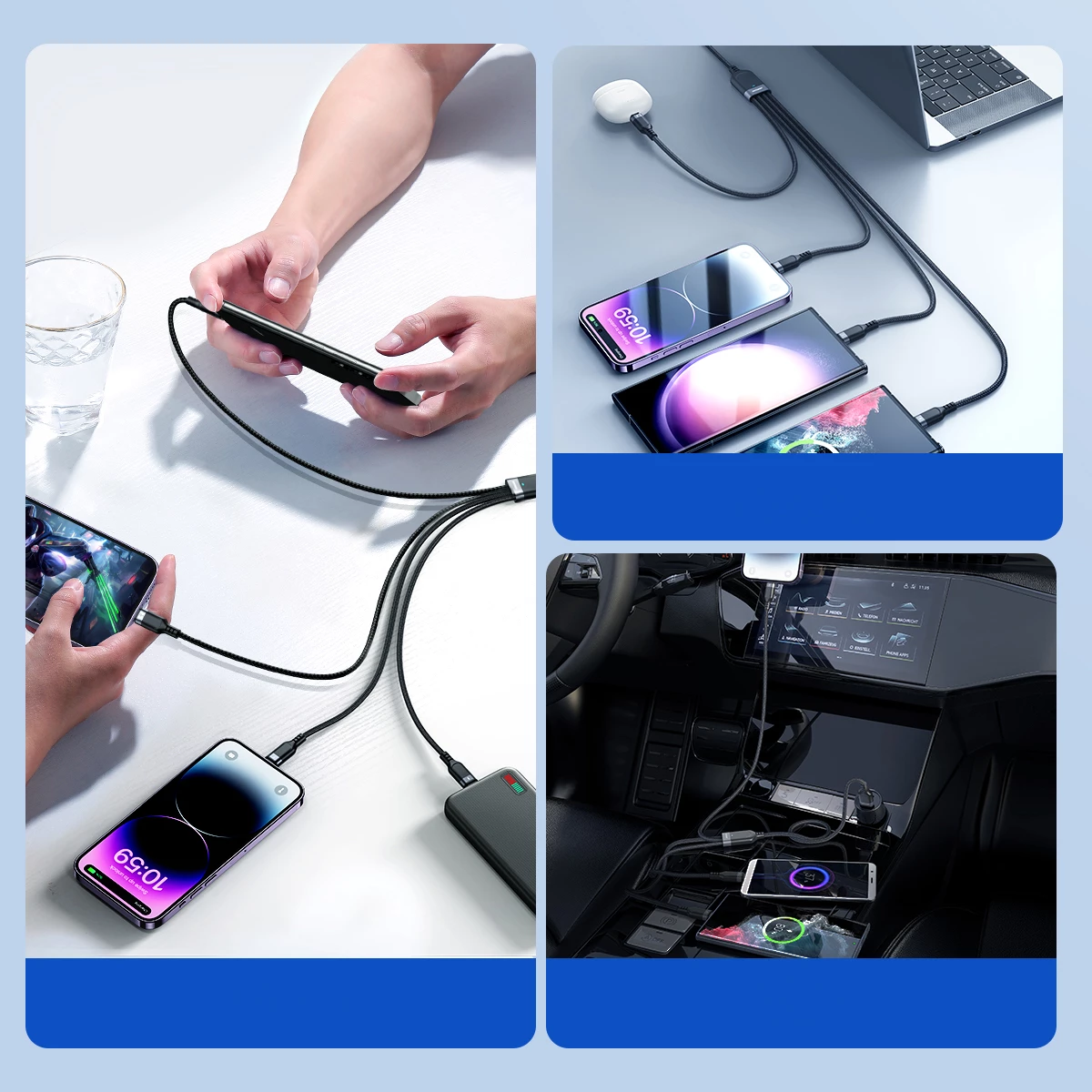 Kabllo multifunksional Joyroom S-A18 4in1, 1.2m, USB-A në USB-C/Lightning/micro USB, e zezë