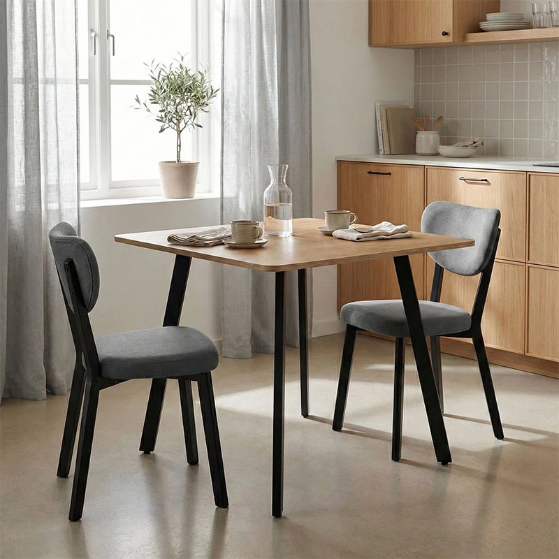 Tavolinë katrore Squaro, ngjyrë sonoma, këmbë metalike të zeza, 80x80x75cm