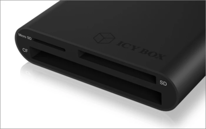 Lexues i jashtëm kartelash ICYBOX IB-CR301-U3 USB 3.2 Gen 1 (Type-A), për SD/microSD/CF, deri 5 Gbit/s, kapacitet deri 2 TB, alumini, i zi