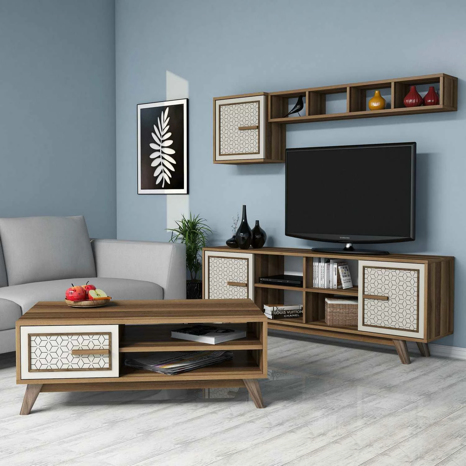 Set mobiljesh për dhomë dite Skye Decor, Ayla, ngjyrë arre dhe krem