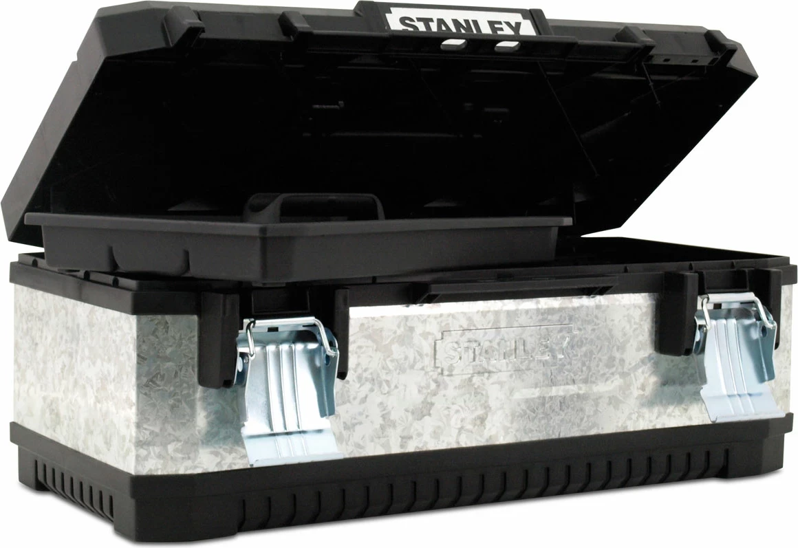 Kasetë veglash metal-plastikë e galvanizume Stanley 1-95-618, 20" (49.7×29.3×22.2 cm), e zezë/argjend
