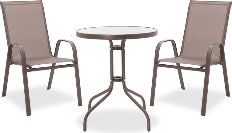 Tavolinë me karrige Watson-Calan set prej 3 copash metal-textilene kafe D60x70cm