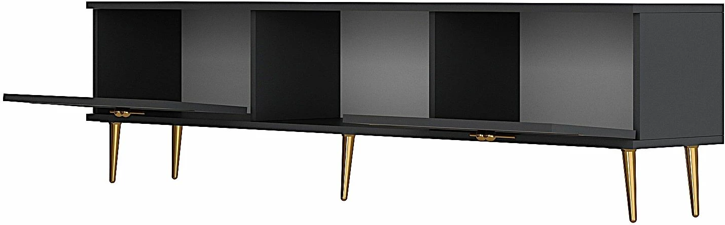 Komodë TV Skye Decor, ngjyrë antracit, detaje të arta