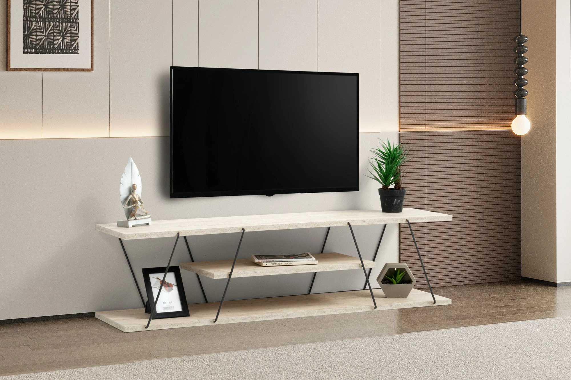 Komodë TV Hanah Home, Canaz, e zezë-travertinë
