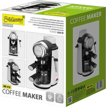 Aparat kafeje me presion Feel-Maestro MR-410, 800W, 3.5 bar, 240 ml, me spumatore qumështi, bardh e zi