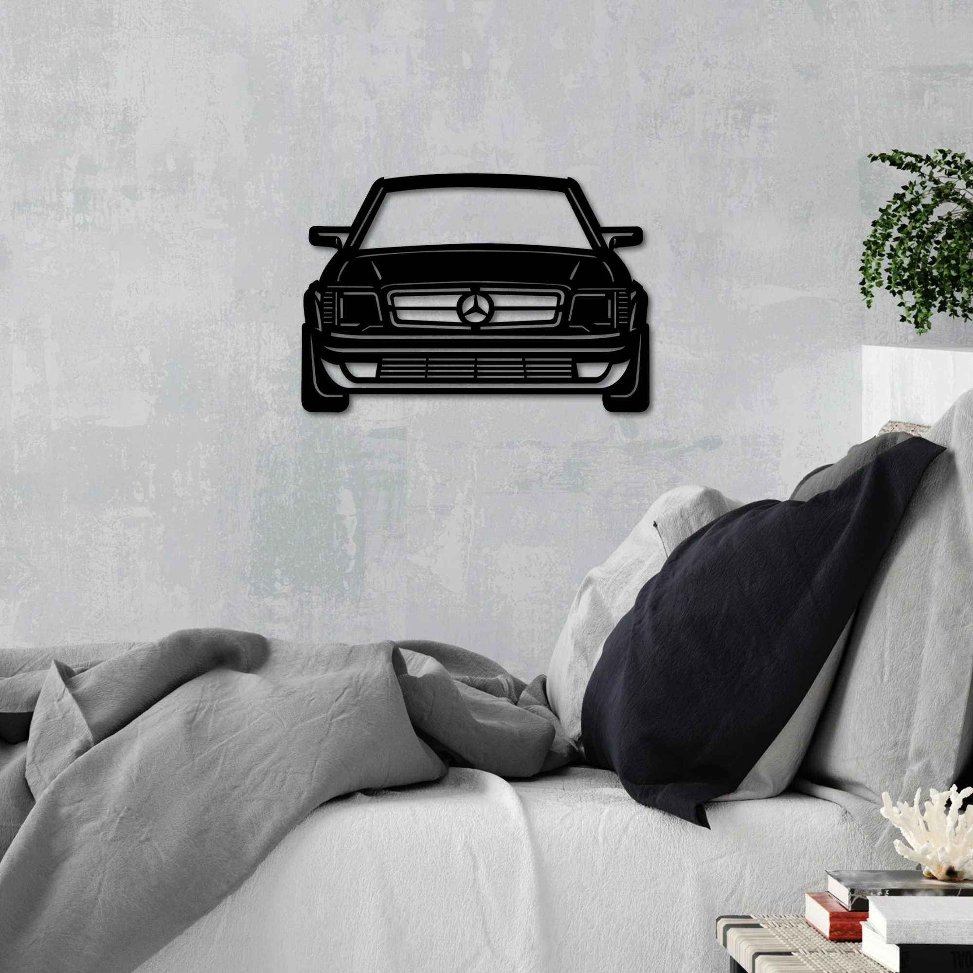 Aksesor dekorativ metalik për mur, Wallity, Mersedes Benz AMG 80S, ngjyrë e zezë, 60x42cm