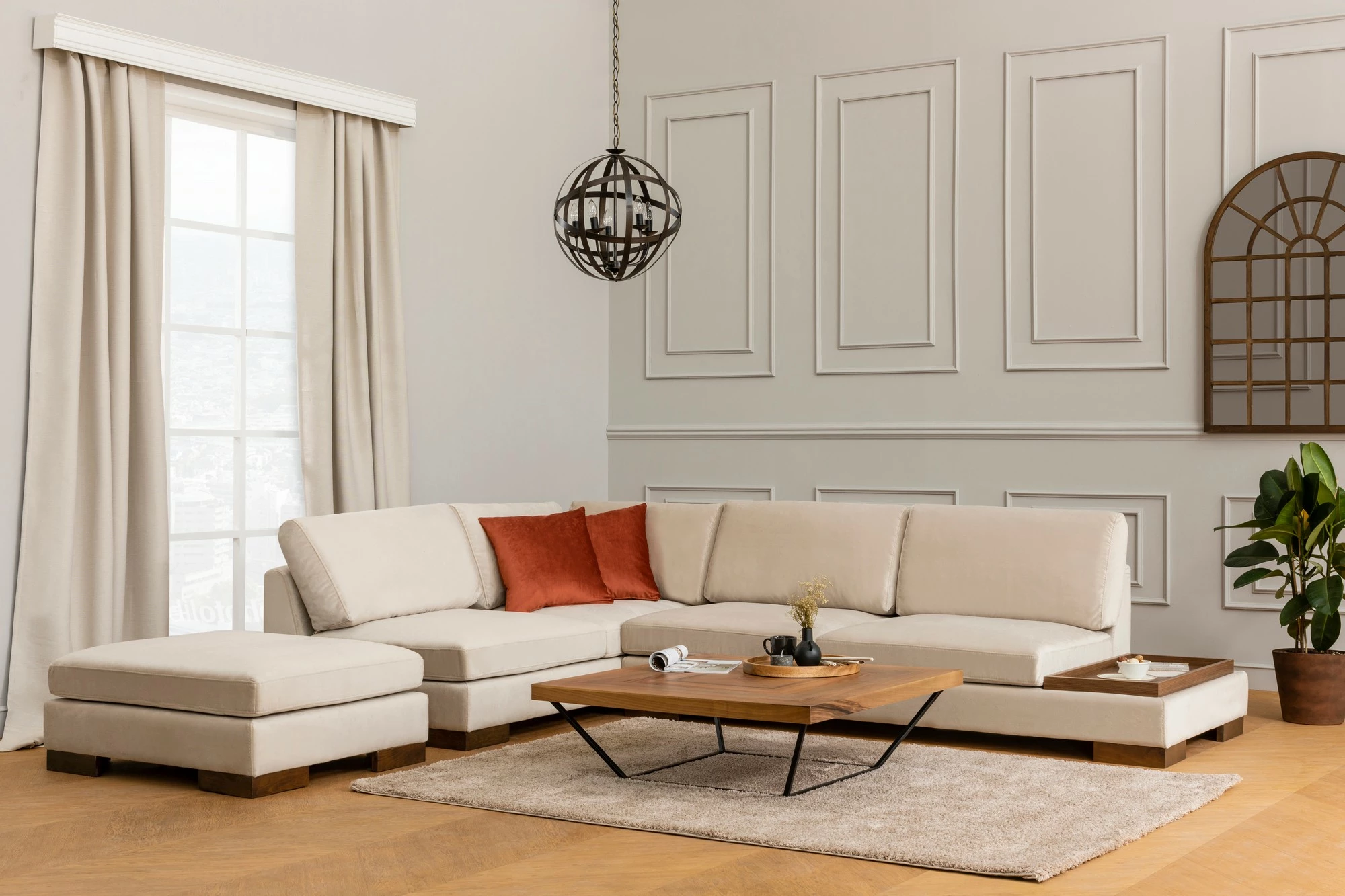 Këndare Tulip me pouf, ngjyrë bezhë, Atelier del Sofa