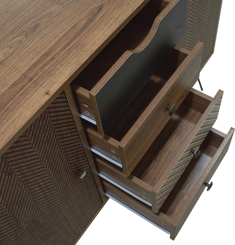 Bufe Boho me katër sirtarë, ngjyrë arre, 122x39,5x86cm