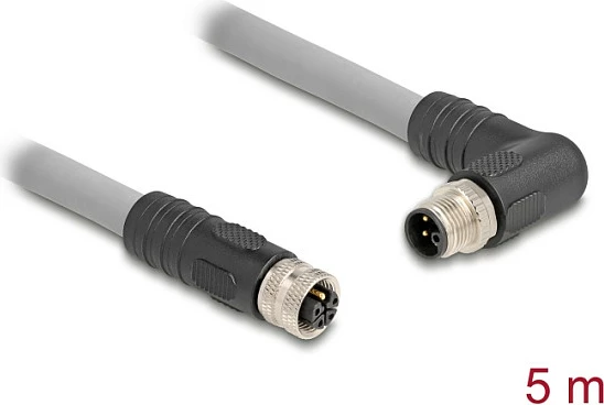 Kabllo sensori DeLOCK 80552, M12 L-coded mashkull/femër, 5 m, AWG14, 16A/63V, gri