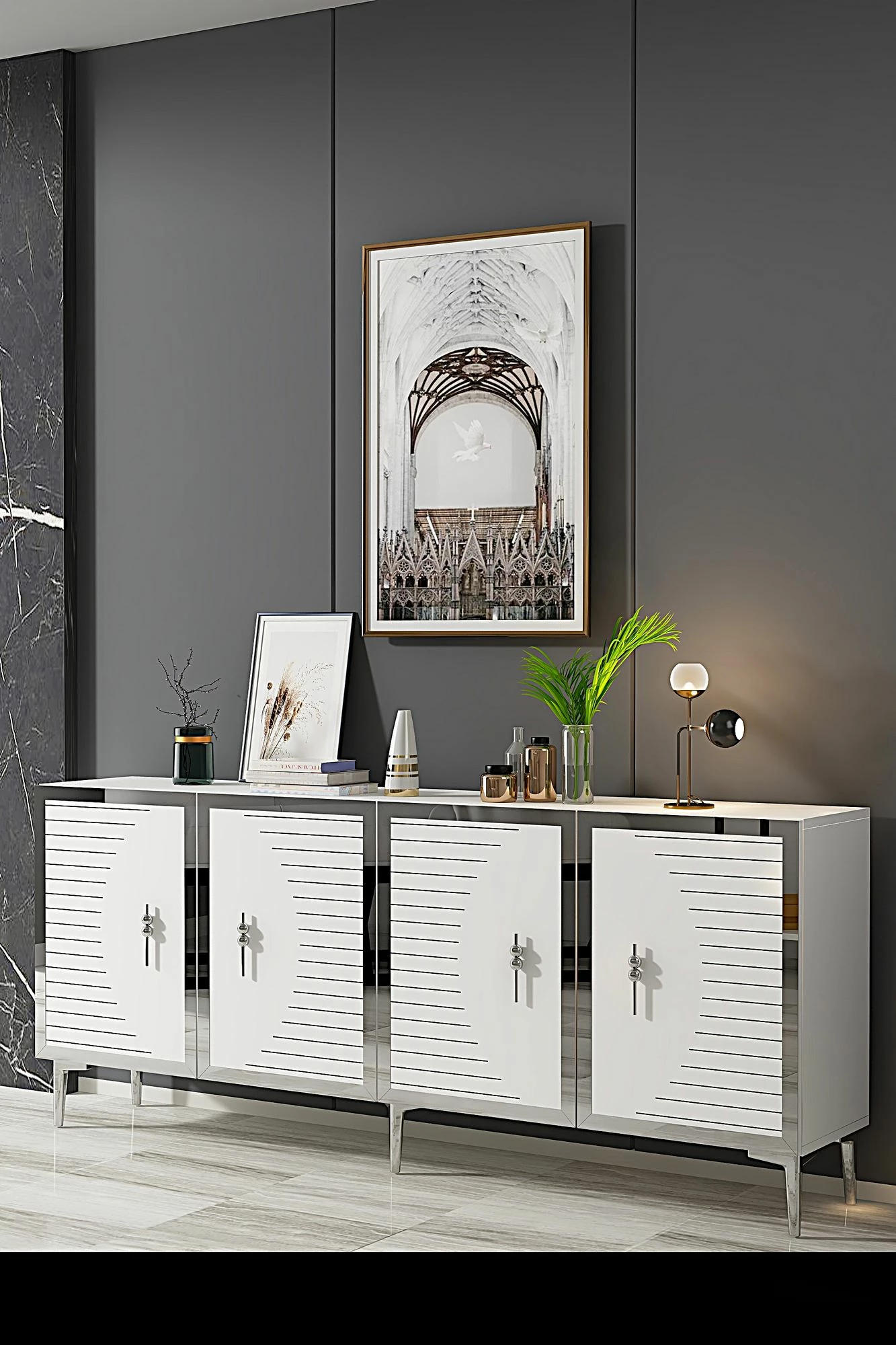 Konsol Skye Decor, Tuna 180, e bardhë, argjend