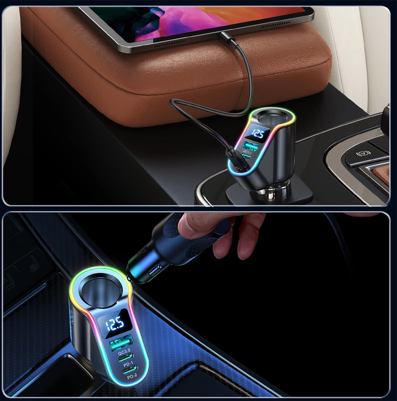 Karikues veture Joyroom JR-CL21, 150W, 3 porta (USB-A QC3.0, 2x USB-C PD3.0), LED, zi