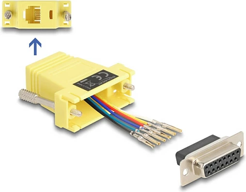 Adapter DeLOCK D-Sub 15 femër në RJ12 femër, kit montimi, i verdhë
