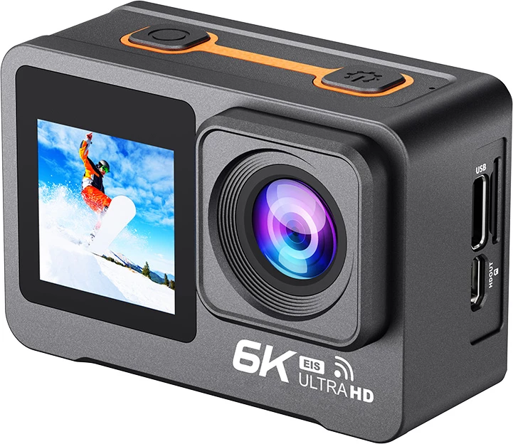 Kamerë aksioni Moye Venture 6K Duo 6K/50MP, dy ekran IPS 2.0\"+1.3\", EIS, Wi‑Fi, e zezë