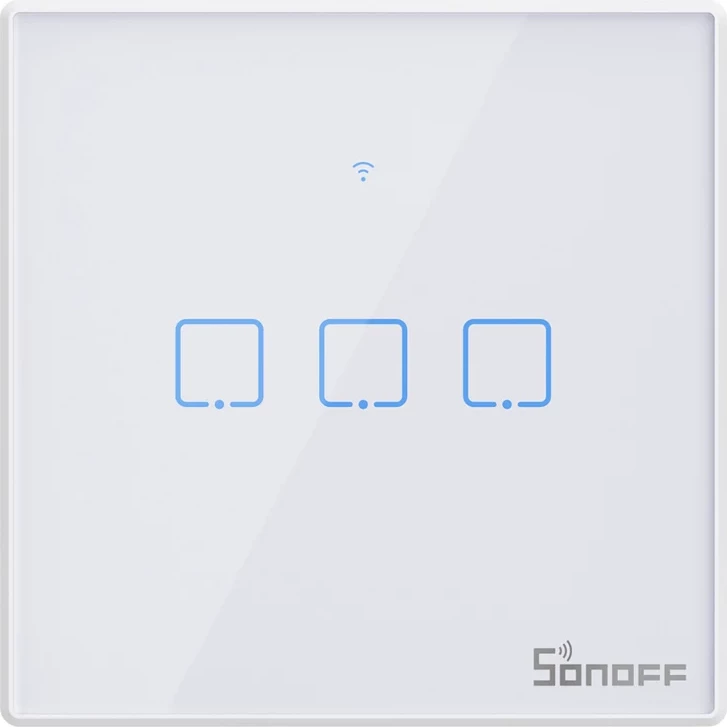 Switch i mençur Sonoff T2 EU TX, 3-kanalësh, WiFi + RF 433, i bardhë