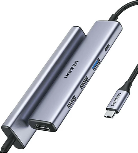 Hub USB-C UGREEN CM478 5-n-1, HDMI 4K, PD 100W, 3x USB-A, gri