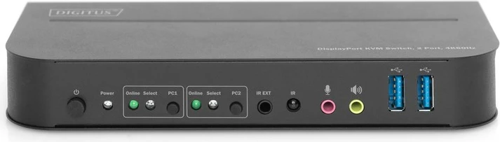 KVM switch Digitus DS-12850, 2 porta, 4K 60Hz, DisplayPort/HDMI, e zezë