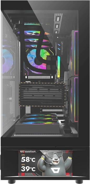 Kasë DarkFlash DS950V, midi tower, ekran IPS 6\", xham i temperum, 6 ventilatorë 120mm, e zezë, set me 6 ventilatorë