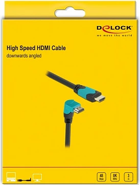 Kabllo HDMI DeLOCK High Speed, 3 m, 8K 60Hz, 48 Gbps, kënd 90°, zi/blu