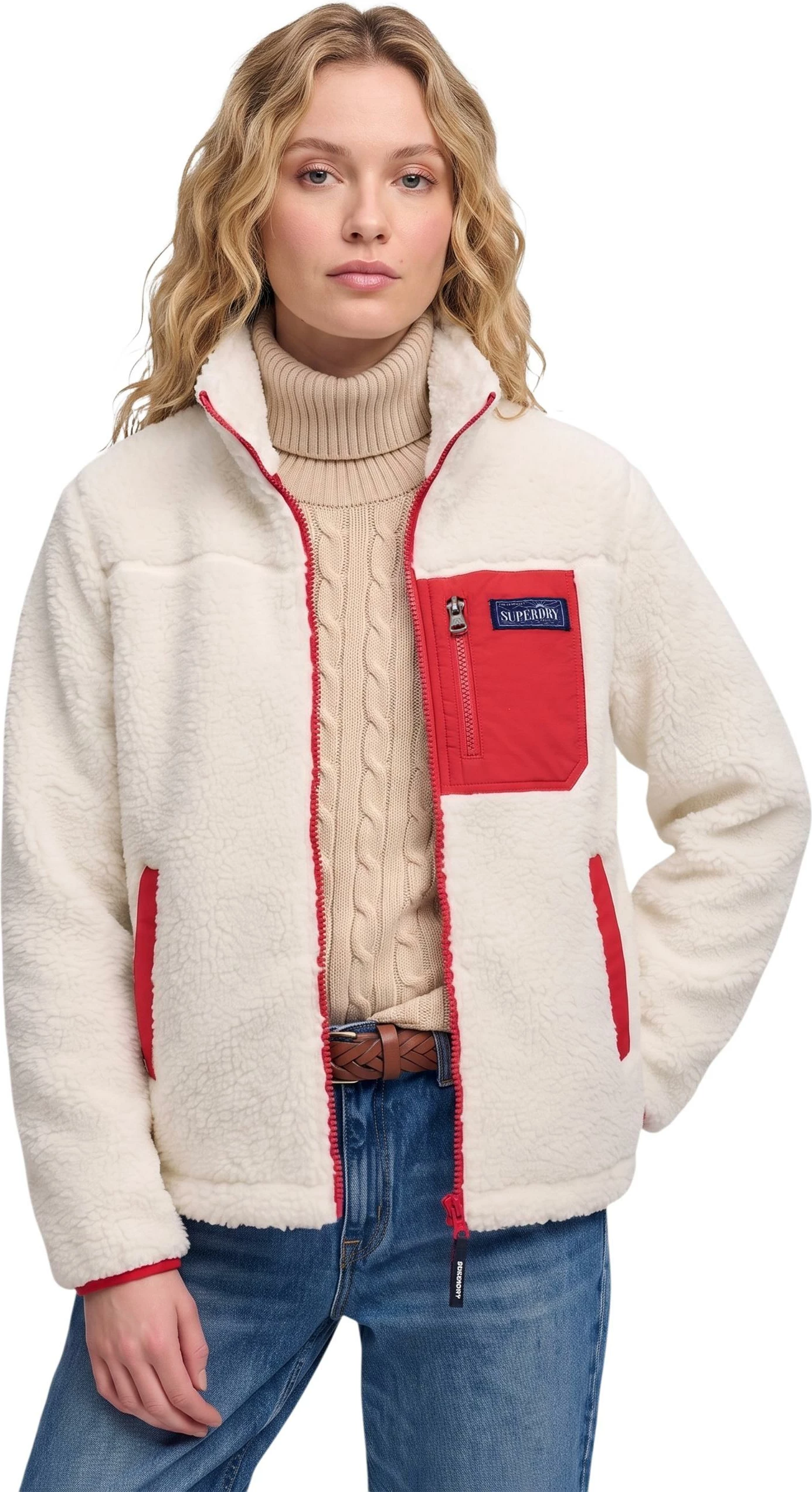 Jakne fleece për femra Superdry Heritage Zip Through SDW2012736A, e bardhë [Madhësia: S]