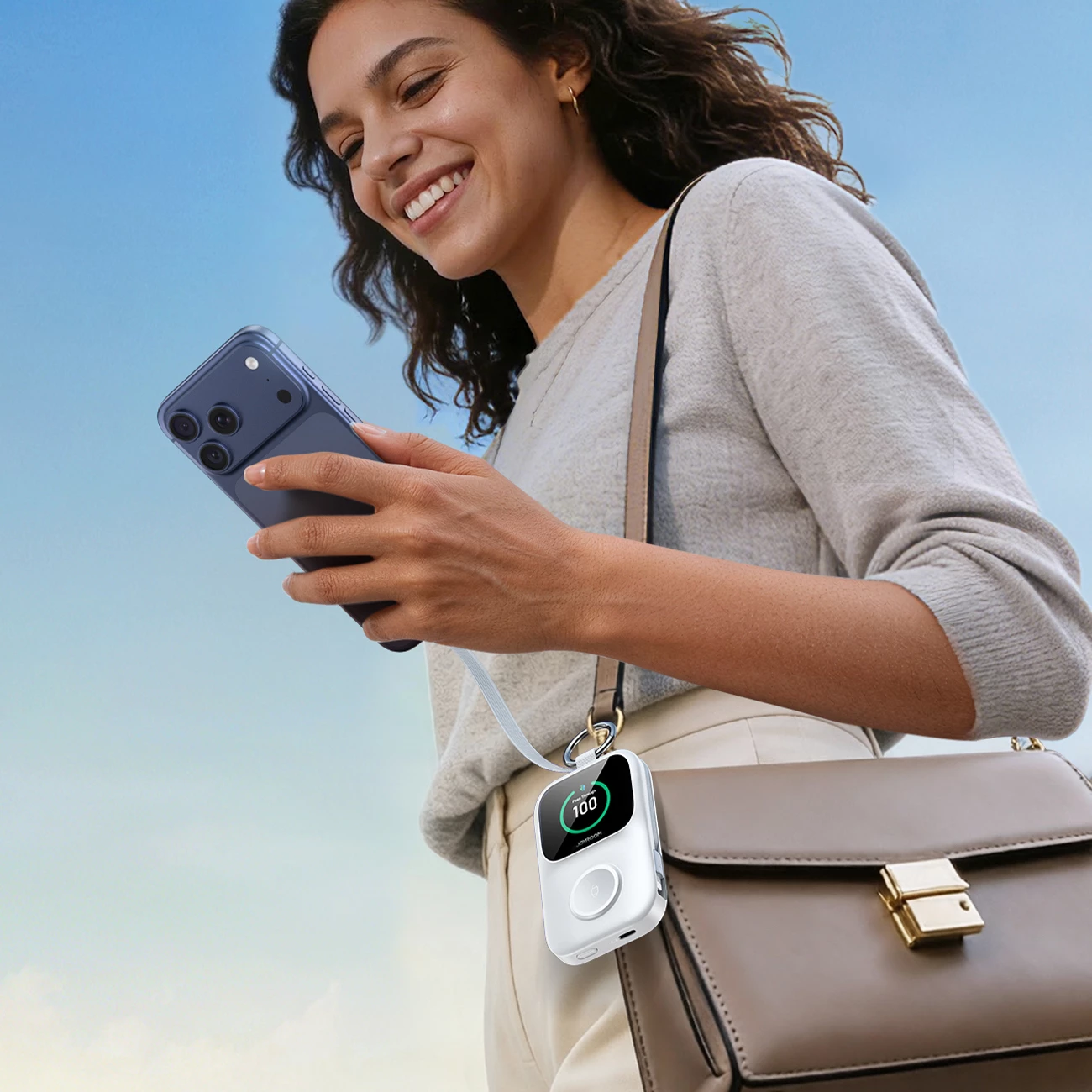 Powerbank Joyroom JR-W19 5000mAh, karikim wireless 5W për orë, me kabllo USB-C/Lightning, i bardhë
