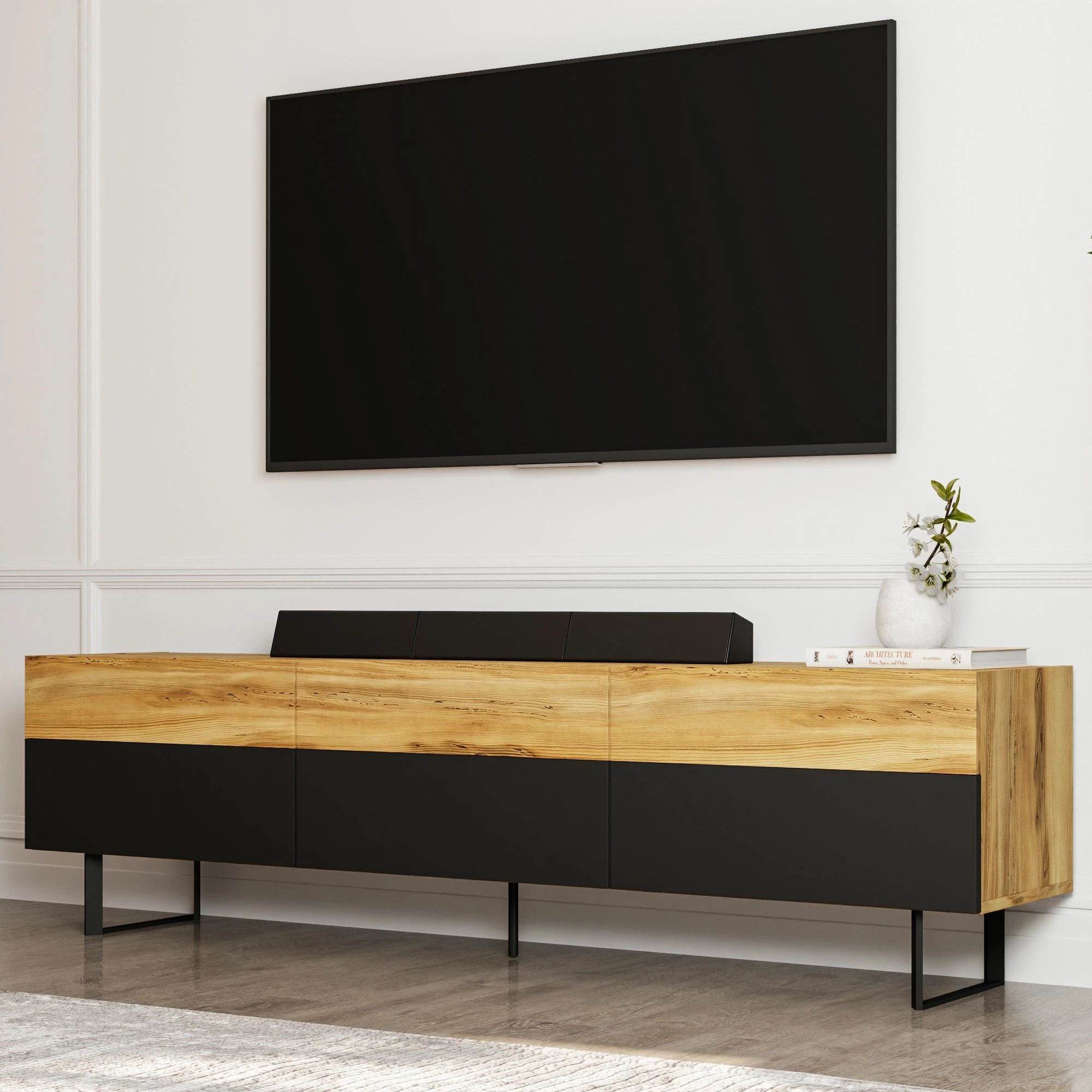 Komodë TV Skye Decor, e zezë, lis