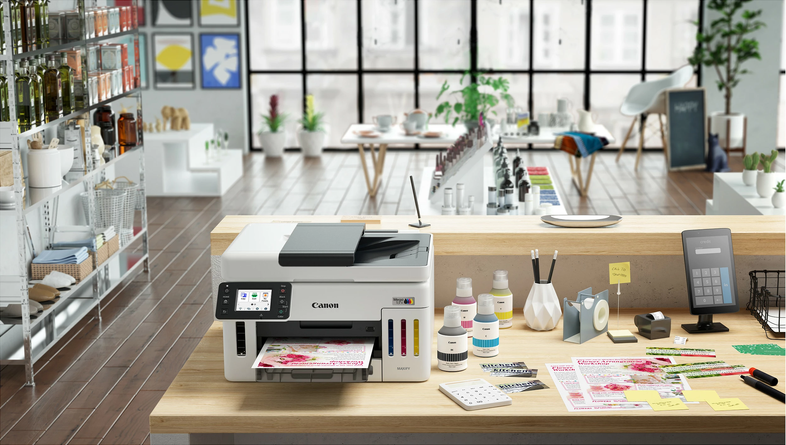 Printer multifunksional Canon MAXIFY GX6150, Inkjet me ngjyra, A4, Duplex, Wi‑Fi/Ethernet, bardh e zi