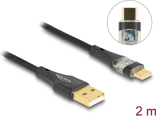 Kabllo USB DeLOCK USB-A në USB-C, 2 m, Fast Charging 60W, USB 2.0, e zezë