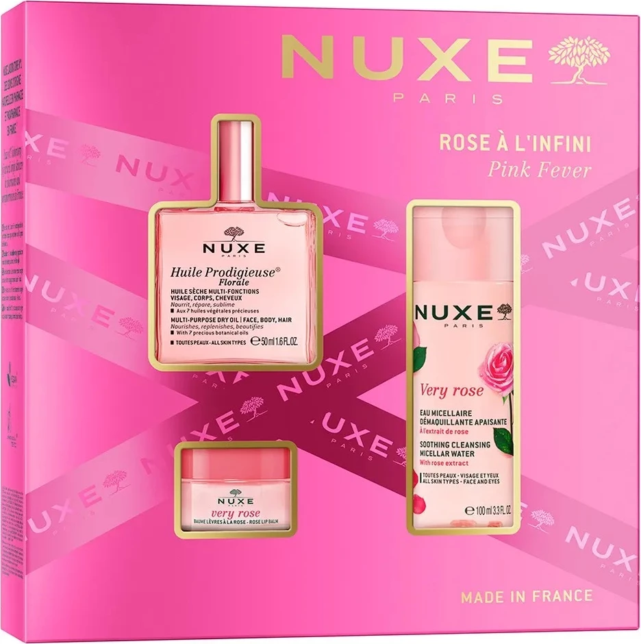 Set për fytyrë, buzë dhe flokë Nuxe Pink Fever për femra, 50ml + 100ml + 15g