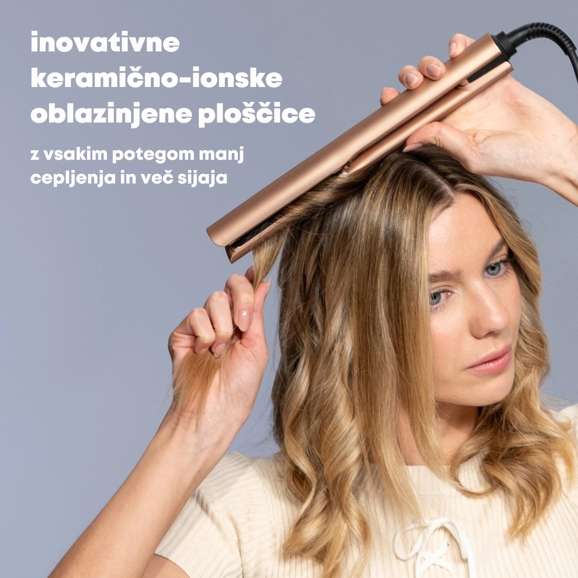 Hekur për drejtim flokësh Revamp Dynamic Radiance Straight & Style ST-1900GD, pllaka qeramike jonike 100 mm, 150–235°C, Ari