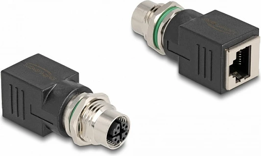 Adapter rrjeti DeLOCK M12 X-coded 8-pin (femër) në RJ45 (femër), Cat6a, i zi
