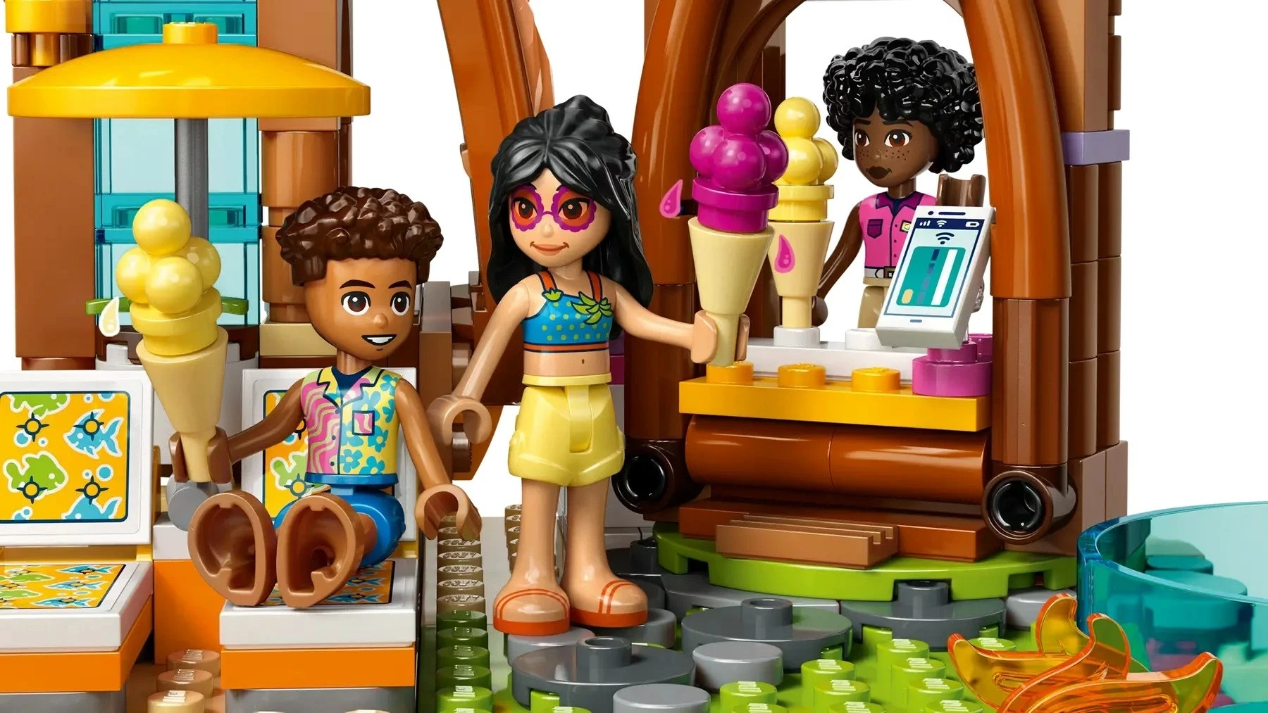 Set LEGO Friends Family Vacation Beach Resort 42673, 6 minifigura