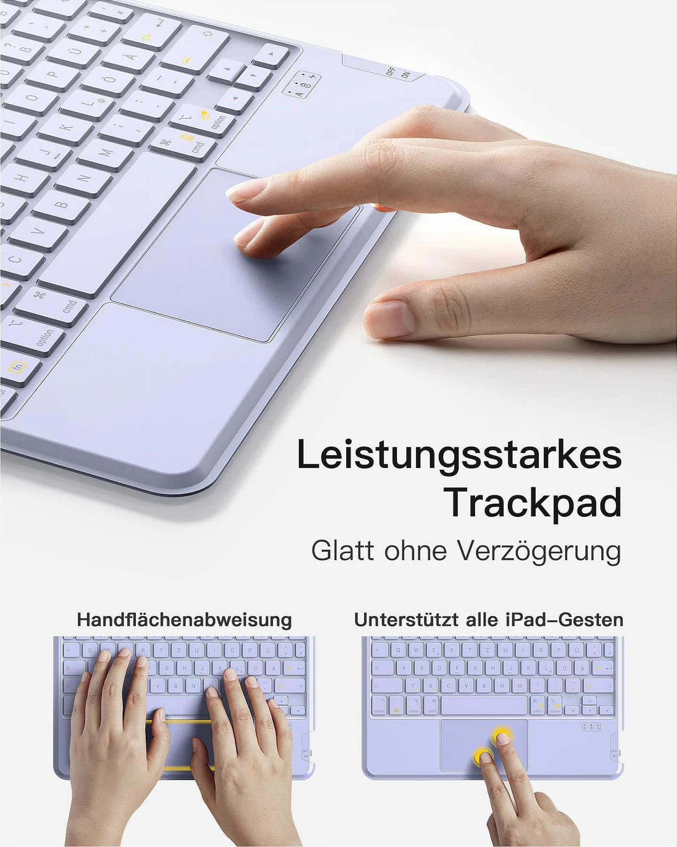 Tastierë inateck për iPad Pro 11" / iPad Air 4/5, QWERTZ, me touchpad, vjollcë