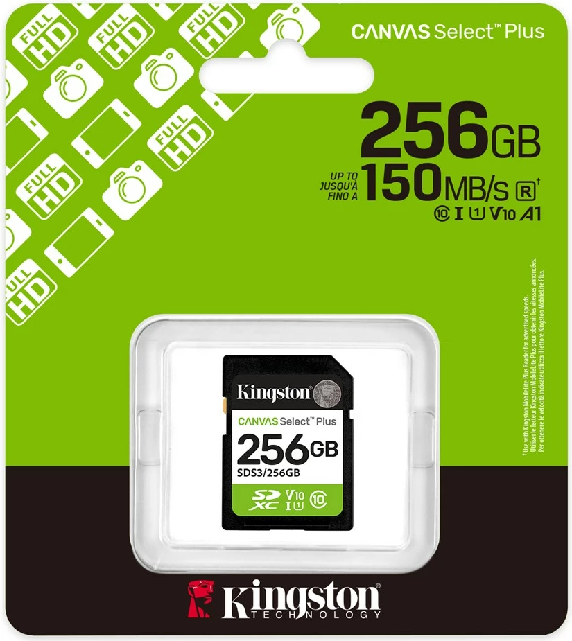 Kartë memorie Kingston Canvas Select Plus Gen3 256GB SDXC, 150MB/s, e bardhë