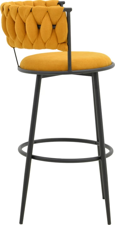 Karrige për bar Alkia, set prej 2 copë, material stof i verdhë, këmbë metalike të zeza, 50x56x95cm