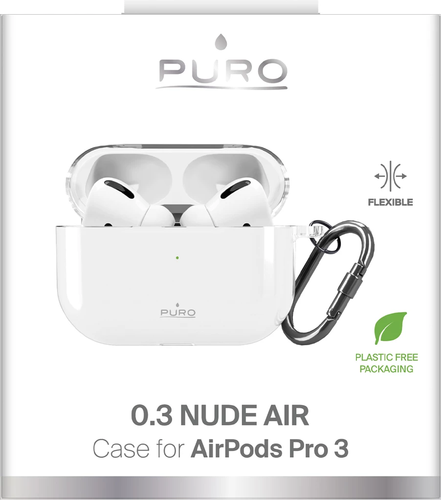 Mbështjellës për AirPods Pro 3 Puro 0.3 Nude, TPU, me karabinë, transparent