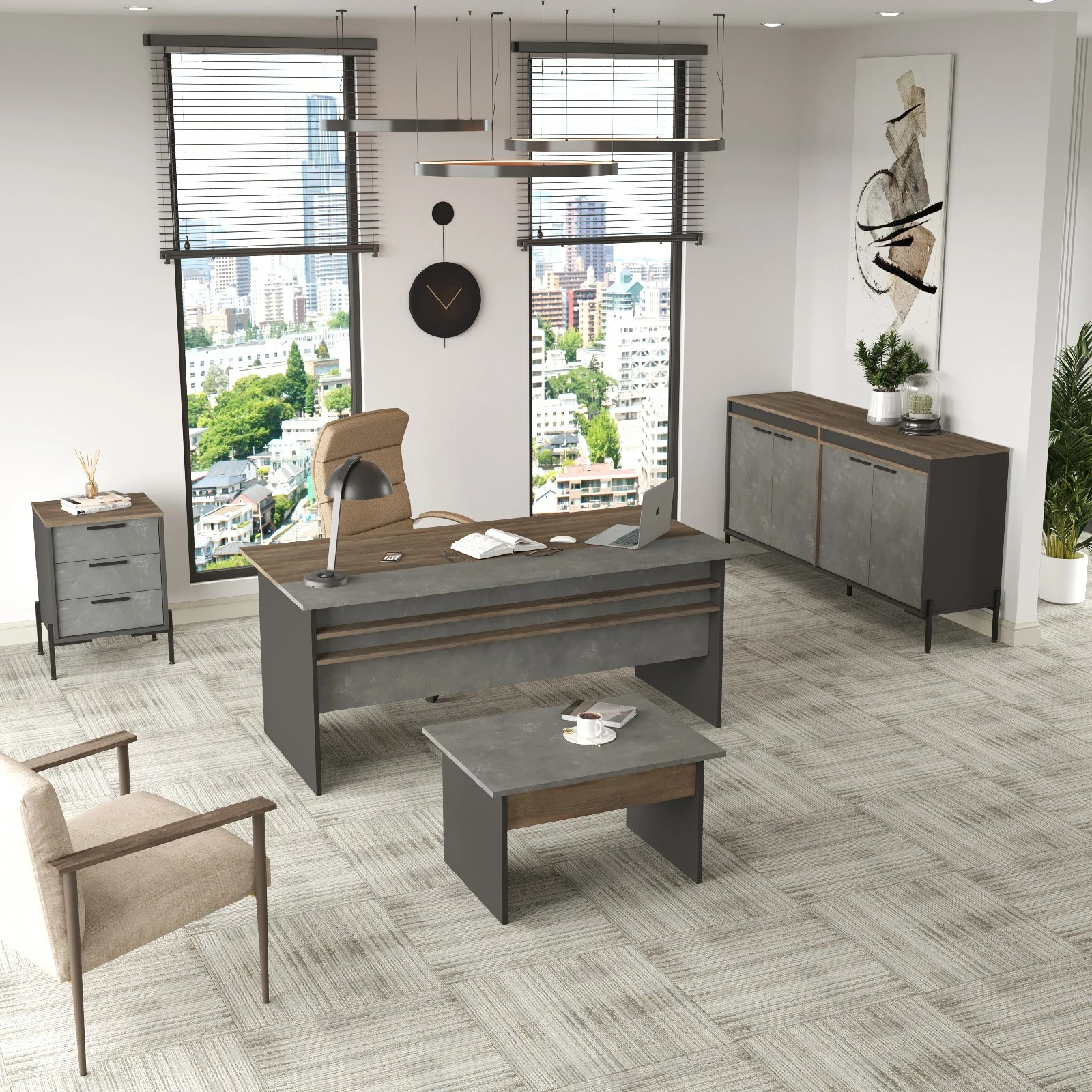 Set mobiljesh për zyre, ngjyrë argjendi dhe antracit, Skye Decor, VS8-CGA