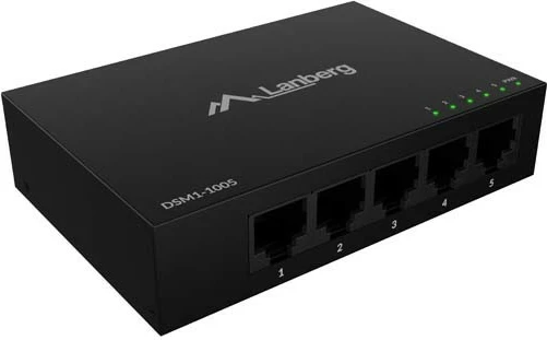 Switch Lanberg DSM1-1005 5x Gigabit Ethernet (1Gb/s) i pamenaxhueshëm desktop 12V, kasë metalike, i zi