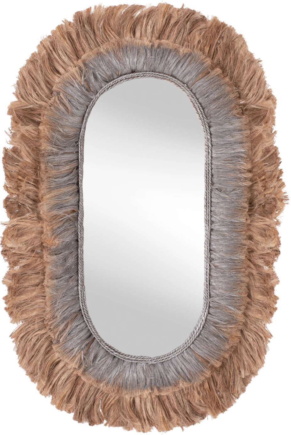 Pasqyrë ovale prej fibrash abaca, ngjyrë natyrale dhe argjendi, FH7738, 90x5x140H cm