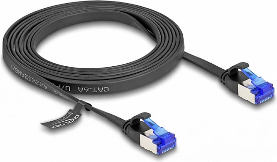 Kabllo rrjeti DeLOCK RJ45 Cat6a, 2 m, e sheshtë, e ekranizume, e zezë